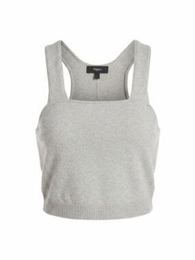 THEORY | S | Light Heather Gray Square Neck Crop Clean Cotton Cashmere Tank Top